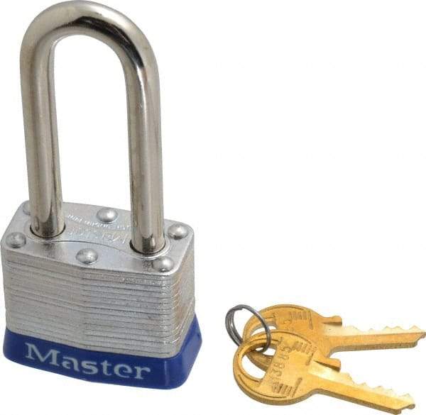 Master Lock - Keyed Different Retaining Key Conductive Lockout Padlock - 2" Shackle Clearance, 9/32" Shackle Diam, 1-1/4" Body Height x 1-9/16" Body Width, Blue, 4 Pins - Caliber Tooling