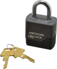 American Lock - 1-1/8" Shackle Clearance, Keyed Different Padlock with Weather Cover - 5/16" Shackle Diam, Brass - Caliber Tooling