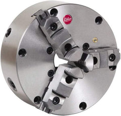 Atlas Workholding - 3 Jaws, 8" Diam, Self Centering Manual Lathe Chuck - Plain Back Mount Spindle, Adjustable, Reversible, 2,800 Max RPM, 2.346" Through Hole Diam, Cast Iron - Caliber Tooling