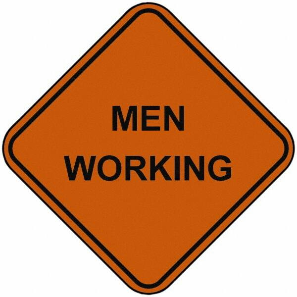 PRO-SAFE - "Men Working", 48" Wide x 48" High, Nylon Construction Roadway Signs - Orange, Square, Sign Stand Mount - Caliber Tooling