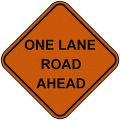 PRO-SAFE - "One Lane Road Ahead", 48" Wide x 48" High, Nylon Construction Roadway Signs - Orange, Square, Sign Stand Mount - Caliber Tooling