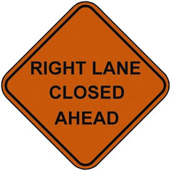 PRO-SAFE - "Right Lane Closed Ahead", 48" Wide x 48" High, Nylon Construction Roadway Signs - Orange, Square, Sign Stand Mount - Caliber Tooling