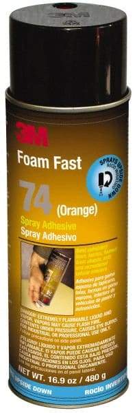 3M - 24 oz Aerosol Orange Spray Adhesive - High Tack, 170°F Heat Resistance, 40 Sq Ft Coverage, Medium Strength Bond, 15 min Max Bonding Time, Flammable, Series 74 - Caliber Tooling