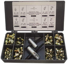 PRO-LUBE - 101 Piece, Metric, Box Plastic Steel Grease Fitting Set - Includes Metric Thread Types, Includes M10x1: (20) Straight, (5) 45°, (10) 90°, M6x1: (30) Straight, (5) 45°, (10) 90°, M8x1: (14) Straight, (5) 90° - Caliber Tooling