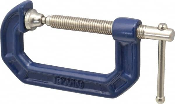 Irwin - Regular-Duty 2" Max Opening, 1-5/16" Throat Depth, Cast Iron Standard C-Clamp - 600 Lb Capacity, 0" Min Opening, Standard Throat Depth - Caliber Tooling