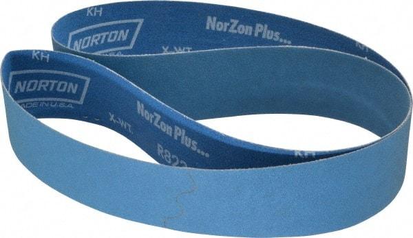 Norton - 2" Wide x 48" OAL, 100 Grit, Zirconia Alumina Abrasive Belt - Zirconia Alumina, Fine, Coated, X Weighted Cloth Backing, Series R823 - Caliber Tooling