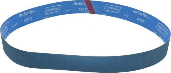 Norton - 2" Wide x 48" OAL, 180 Grit, Zirconia Alumina Abrasive Belt - Zirconia Alumina, Very Fine, Coated, X Weighted Cloth Backing, Series R823 - Caliber Tooling