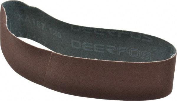 Made in USA - 2" Wide x 18-15/16" OAL, 120 Grit, Aluminum Oxide Abrasive Belt - Aluminum Oxide, Fine, Coated - Caliber Tooling