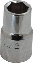 Proto - 1/2", 1/2" Drive, Standard Hand Socket - 6 Points, 1-31/64" OAL, Chrome Finish - Caliber Tooling