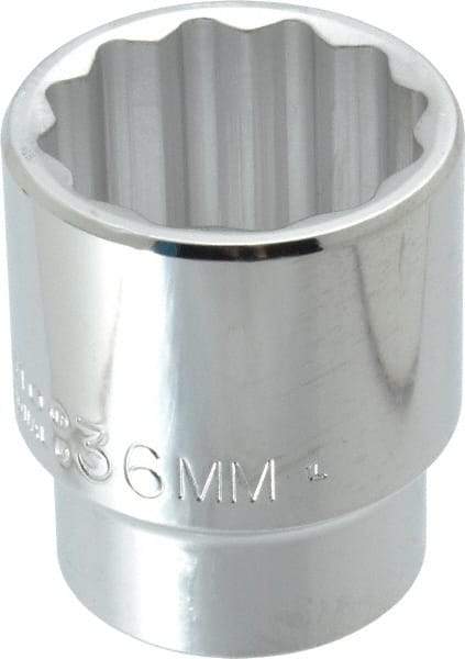 Proto - 1/2" Drive, Standard Hand Socket - 12 Points, 2-1/4" OAL, Chrome Finish - Caliber Tooling