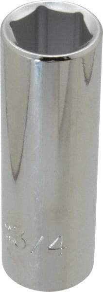 Proto - 3/4", 1/2" Drive, Deep Hand Socket - 6 Points, 3-1/4" OAL, Chrome Finish - Caliber Tooling