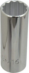 Proto - 15/16", 1/2" Drive, Deep Hand Socket - 12 Points, 3-1/4" OAL, Chrome Finish - Caliber Tooling