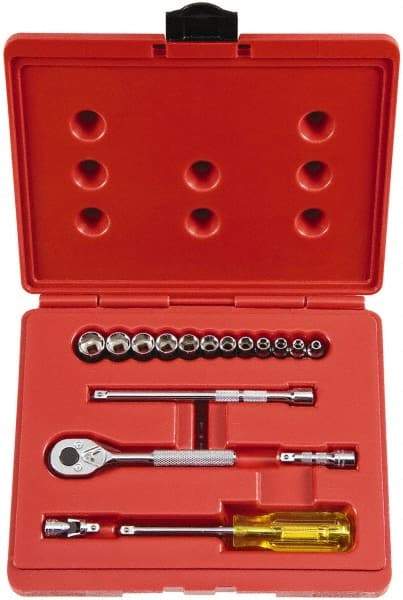 Proto - 17 Piece 1/4" Drive Socket Set - 6 Points, 4mm to 14mm Range, Metric Measurement Standard - Caliber Tooling