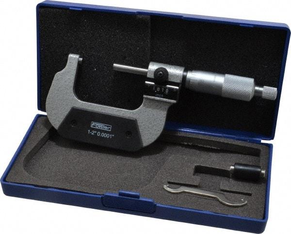 Fowler - 1 to 2" Range, 0.0001" Graduation, Mechanical Outside Micrometer - Ratchet Stop Thimble, Accurate to 0.00016", Digital Counter - Caliber Tooling