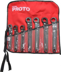 Proto - 7 Piece, 3/8" to 3/4", 12 Point Flare Nut Wrench Set - Inch Measurement Standard, Black Oxide Finish, Comes in Nylon Roll - Caliber Tooling