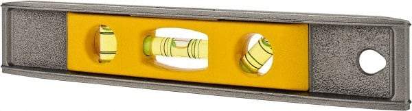 Stanley - Magnetic 9" Long 3 Vial Torpedo Level - Aluminum, Silver/Yellow, 1 45°, 1 Level & 1 Plumb Vials - Caliber Tooling