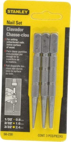 Stanley - 3 Piece, 1/32 to 3/32", Nail Punch Set - Round Shank, Comes in Carded - Caliber Tooling
