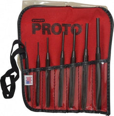 Proto - 7 Piece, 1/16 to 1/4", Pin Punch Set - Round Shank, Comes in Pouch - Caliber Tooling