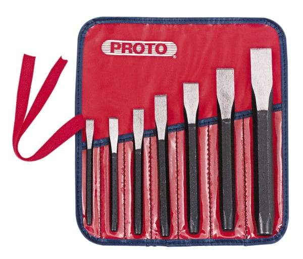 Proto - 7 Piece Cold Chisel Set - 5-1/2, 5-3/8, 5-9/16, 6, 6-3/4, 7-3/8 & 8" OAL, Sizes Included 5/16 to 7/8" - Caliber Tooling