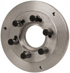 Buck Chuck Company - Adapter Back Plate for 10" Diam Self Centering Lathe Chucks - D1-6 Mount, 3-1/4" Through Hole Diam, 7.858mm ID, 10" OD, 0.985" Flange Height, Steel - Caliber Tooling