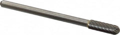 Atrax - 3/16" Cut Diam, 1/8" Shank Diam, Cylinder with Radius Head Single Cut Burr - Carbide, Radius End, 1/2" LOC, 1-1/2" OAL - Caliber Tooling