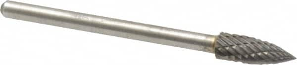 Atrax - 3/16" Cut Diam, 1/8" Shank Diam, Tree Head Double Cut Burr - Carbide, Point End, 1/2" LOC, 1-1/2" OAL - Caliber Tooling