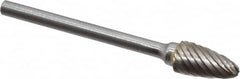 Atrax - 1/4" Cut Diam, 1/8" Shank Diam, Tree with Radius Head Single Cut Burr - Carbide, Radius End, 1/2" LOC, 1-3/4" OAL - Caliber Tooling