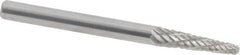 Atrax - 1/8" Cut Diam, 1/8" Shank Diam, Taper Head Double Cut Burr - Radius End, 1/2" LOC, 1-1/2" OAL - Caliber Tooling