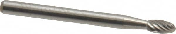 Atrax - 1/8" Cut Diam, 1/8" Shank Diam, Oval Head Single Cut Burr - Carbide, Radius End, 7/32" LOC, 1-1/2" OAL - Caliber Tooling