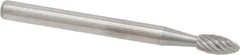 Atrax - 1/8" Cut Diam, 1/8" Shank Diam, Flame Head Single Cut Burr - Carbide, Radius End, 1/4" LOC, 1-1/2" OAL - Caliber Tooling