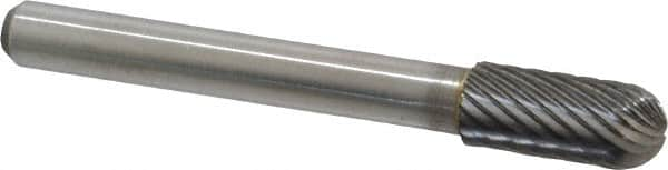 Atrax - 5/16" Cut Diam, 1/4" Shank Diam, Cylinder with Radius Head Single Cut Burr - Carbide, Radius End, 3/4" LOC, 2-1/2" OAL - Caliber Tooling