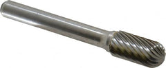 Atrax - 3/8" Cut Diam, 1/4" Shank Diam, Cylinder with Radius Head Single Cut Burr - Carbide, Radius End, 3/4" LOC, 2-1/2" OAL - Caliber Tooling