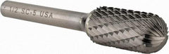 Atrax - 1/2" Cut Diam, 1/4" Shank Diam, Cylinder with Radius Head Double Cut Burr - Carbide, Radius End, 1" LOC, 2-3/4" OAL - Caliber Tooling