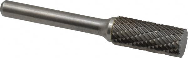 Atrax - 7/16" Cut Diam, 1/4" Shank Diam, Cylinder Head Double Cut Burr - Carbide, Flat End, 1" LOC, 2-3/4" OAL - Caliber Tooling