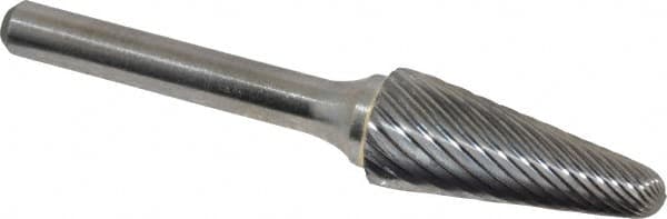 Atrax - 1/2" Cut Diam, 1/4" Shank Diam, Taper Head Single Cut Burr - Radius End, 1-1/8" LOC, 3" OAL - Caliber Tooling