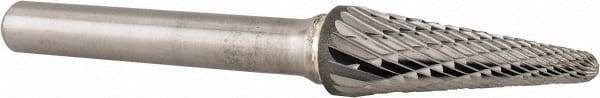 Atrax - 3/8" Cut Diam, 1/4" Shank Diam, Taper Head Double Cut Burr - Radius End, 1-1/16" LOC, 2-15/16" OAL - Caliber Tooling