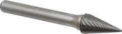 Atrax - 3/8" Cut Diam, 1/4" Shank Diam, Cone Head Single Cut Burr - Carbide, Point End, 5/8" LOC, 2-1/2" OAL - Caliber Tooling