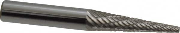 Atrax - 1/4" Cut Diam, 1/4" Shank Diam, Cone Head Double Cut Burr - Carbide, Point End, 1" LOC, 2" OAL - Caliber Tooling