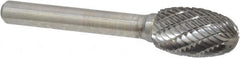 Atrax - 1/2" Cut Diam, 1/4" Shank Diam, Oval Head Double Cut Burr - Carbide, Radius End, 7/8" LOC, 2-5/8" OAL - Caliber Tooling