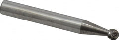 Atrax - 3/16" Cut Diam, 1/4" Shank Diam, Ball Head Double Cut Burr - Carbide, Radius End, 1/8" LOC, 2" OAL - Caliber Tooling