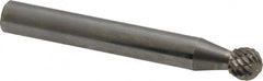 Atrax - 1/4" Cut Diam, 1/4" Shank Diam, Ball Head Double Cut Burr - Carbide, Radius End, 7/32" LOC, 2" OAL - Caliber Tooling