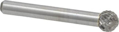 Atrax - 3/8" Cut Diam, 1/4" Shank Diam, Ball Head Double Cut Burr - Carbide, Radius End, 5/16" LOC, 2-1/8" OAL - Caliber Tooling