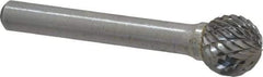 Atrax - 1/2" Cut Diam, 1/4" Shank Diam, Ball Head Double Cut Burr - Carbide, Radius End, 7/16" LOC, 2-1/4" OAL - Caliber Tooling