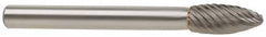 Atrax - 5/8" Cut Diam, 1/4" Shank Diam, Flame Head Double Cut Burr - Carbide, Radius End, 1-7/16" LOC, 3-3/16" OAL - Caliber Tooling