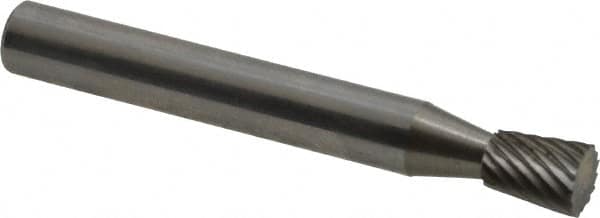 Atrax - 1/4" Cut Diam, 1/4" Shank Diam, Inverted Cone Head Single Cut Burr - Carbide, Flat End, 5/16" LOC, 2" OAL - Caliber Tooling