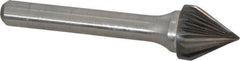 Atrax - 1/2" Cut Diam, 1/4" Shank Diam, Taper Head Single Cut Burr - Carbide, Radius End, 7/16" LOC, 2-3/16" OAL - Caliber Tooling