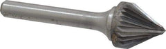 Atrax - 5/8" Cut Diam, 1/4" Shank Diam, Taper Head Single Cut Burr - Carbide, Radius End, 9/16" LOC, 2-5/16" OAL - Caliber Tooling