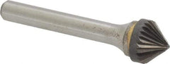 Atrax - 1/2" Cut Diam, 1/4" Shank Diam, Cone Head Single Cut Burr - Carbide, Point End, 1/4" LOC - Caliber Tooling