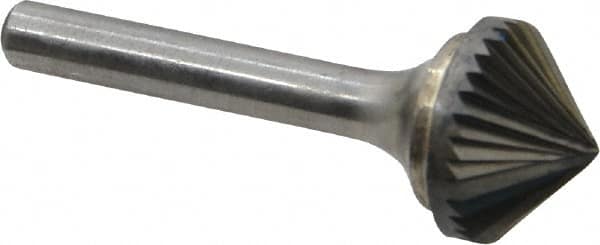 Atrax - 3/4" Cut Diam, 1/4" Shank Diam, Cone Head Single Cut Burr - Carbide, Point End, 3/8" LOC, 2-1/8" OAL - Caliber Tooling