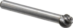 Atrax - 3/8" Cut Diam, 1/4" Shank Diam, Ball Head Fluted Cut Burr - Radius End, 1/4" LOC, 2-5/64" OAL - Caliber Tooling